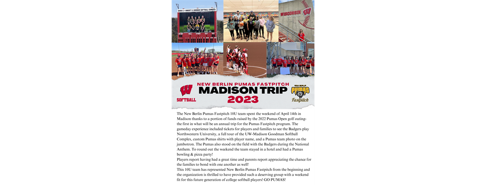 1st ANNUAL CELEBRATION OF FASTPITCH TRIP